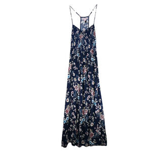Band of Gypsies Blue Dress Womens Small Smocked Bodice Crinkle Fabric Spaghetti
